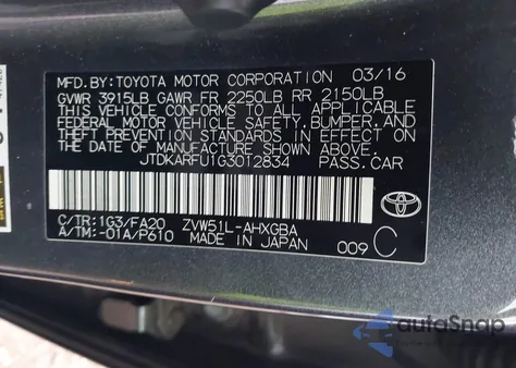 2016 Toyota Prius Three from USA, damaged, VIN JTDKARFU1G3012834